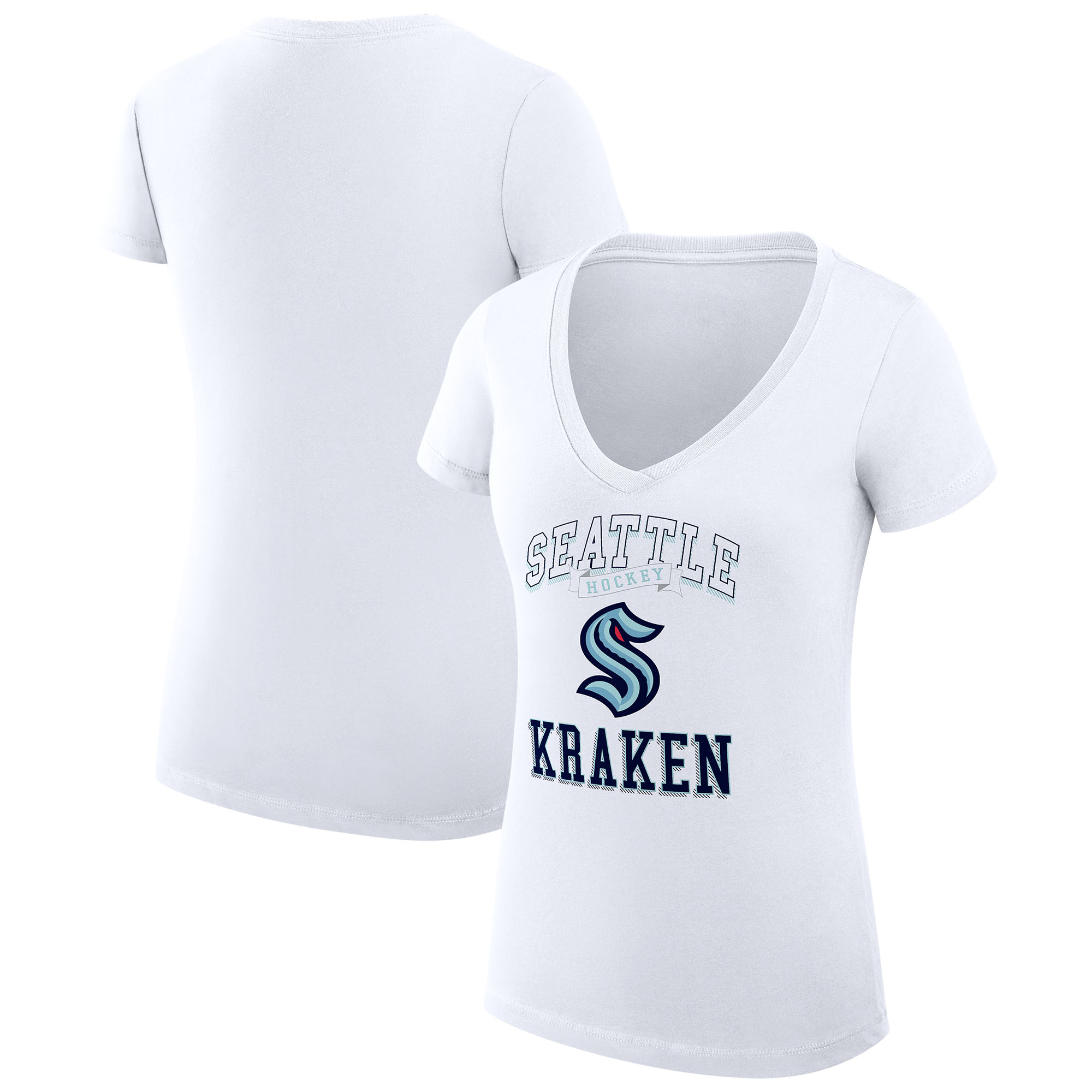 Women's G-III 4Her by Carl Banks White Seattle Kraken Super-Slim Fit Lightweight Team Logo Graphic V-Neck T-Shirt